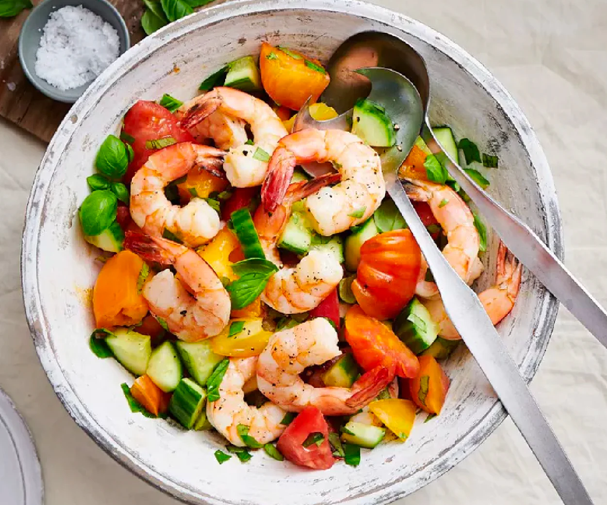 Shrimp salad with heirloom tomato and cucumber